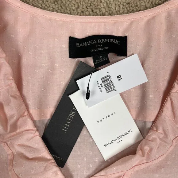 Banana Republic Shirt Women 18 Peach Ruffle Tailored Fit Boho Cottage Career NWT - Picture 4 of 9